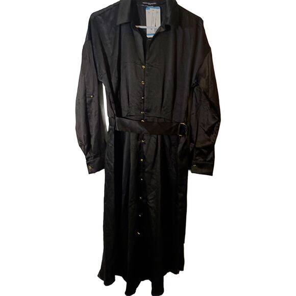 New French Connection Button Front Shirt Midi Dress Pockets Black Large NWT - Picture 6 of 7